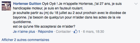 Extrait message Facebook