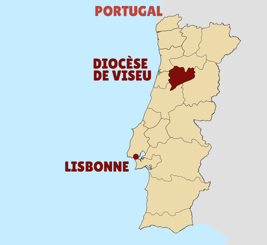 carte schématique du Portugal avec le diocèse de Viseu et Lisbonne