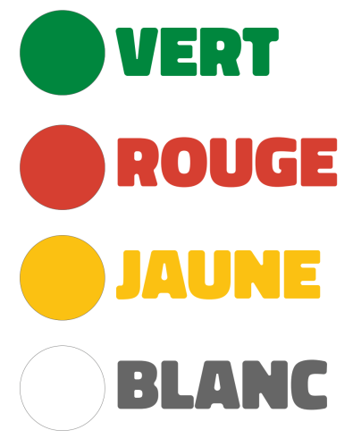 vert, rouge, jaune et blanc